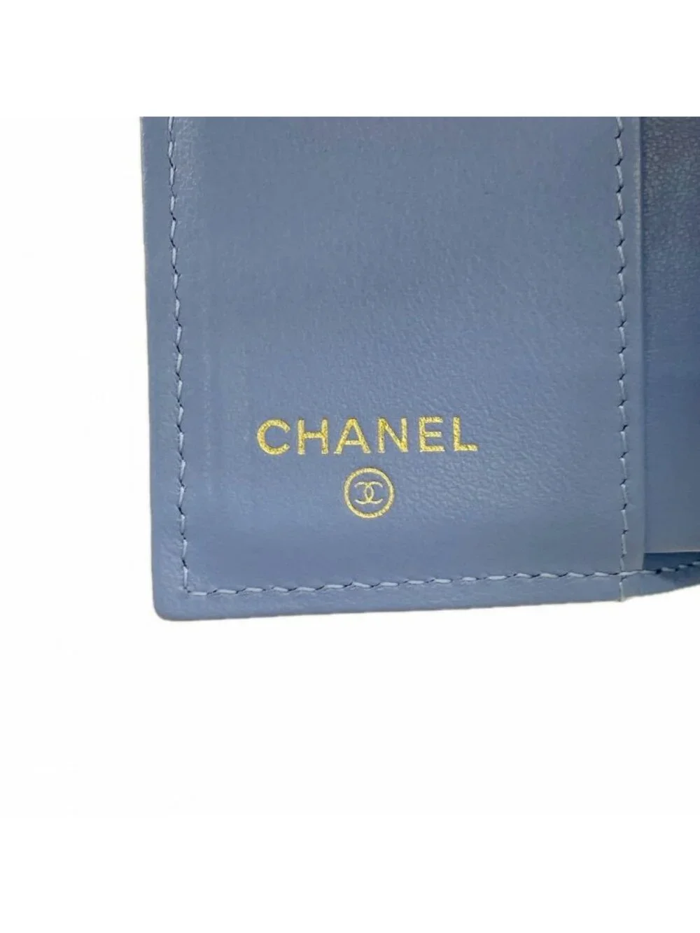 Chanel Trifold Wallet Quilted Caviar Leather Blue Gold - Picture 4 of 8